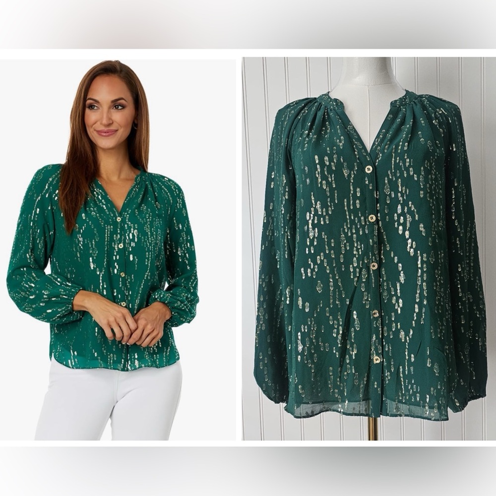 Lilly‎ Pulitzer Silk Long Sleeve Button Up Blouse Size XS - Picture 2 of 12